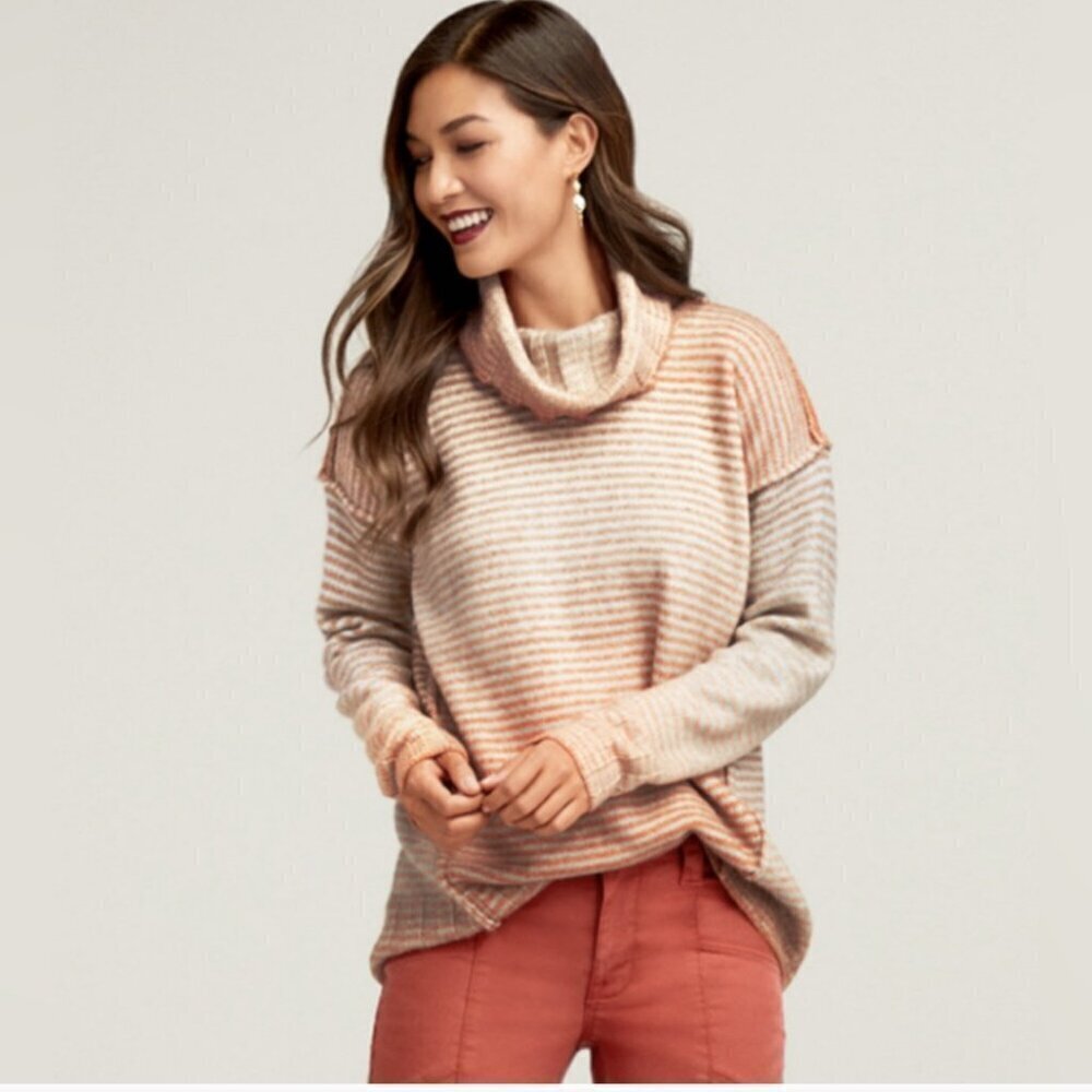 CAbi Striped Cowl Neck Knit Sweater Pullover Relaxed Fit Boho Women Small - Picture 4 of 11